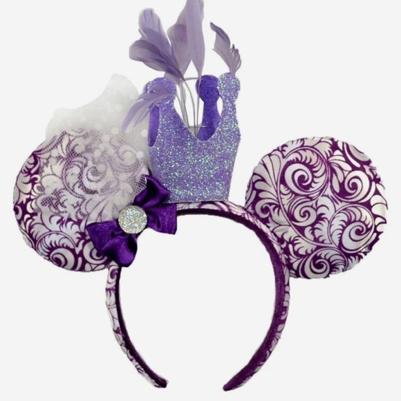Disney Parks Minnie Ear Hat Crown & Feathers Jubilee Purple Headband + Bonus Ear - Picture 1 of 12